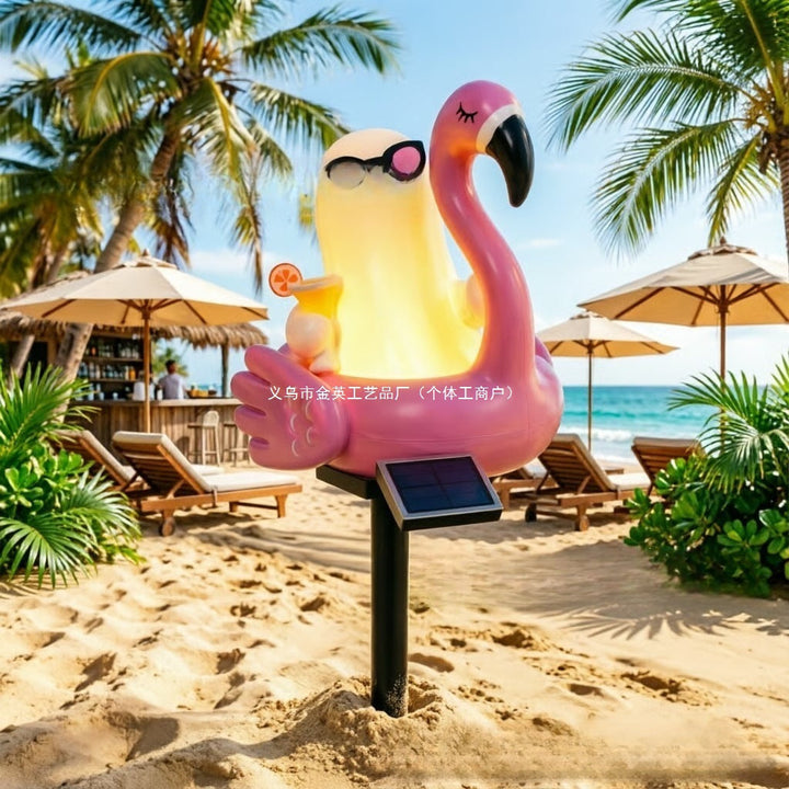 Whimsical Solar Flamingo Garden Stake Lantern With Integrated LED Character And Ground Spike Kalsten