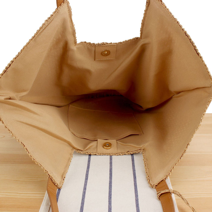 Beach bag made of natural weave with elegant leather accents Kalsten