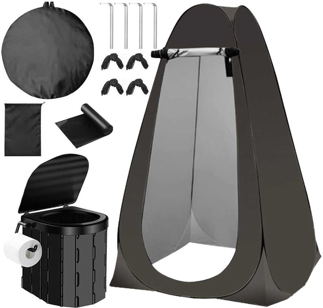 Portable pop-up privacy tent and collapsible camping toilet kit with full accessory set Kalsten