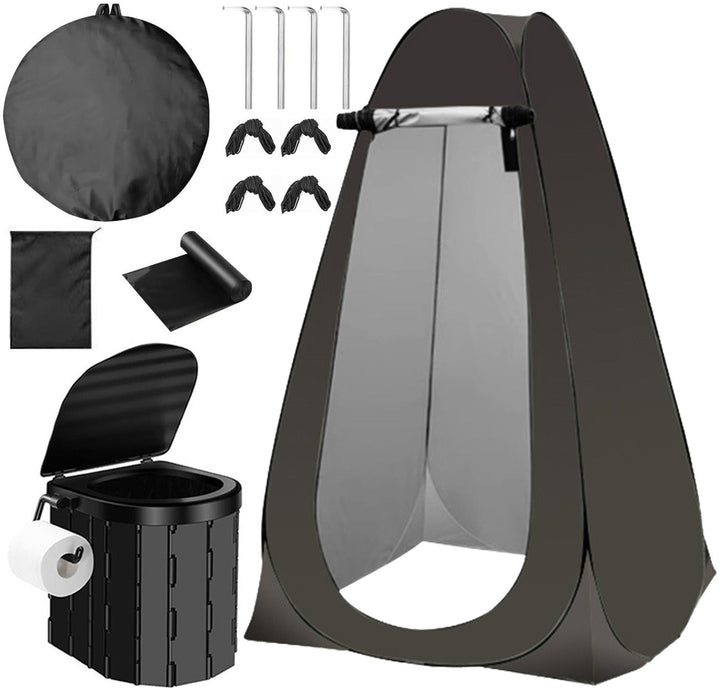 Portable pop-up privacy tent and collapsible camping toilet kit with full accessory set Kalsten