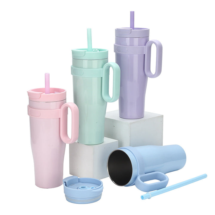 Ladies' insulated drinking cup with non-slip handle and integrated straw Kalsten