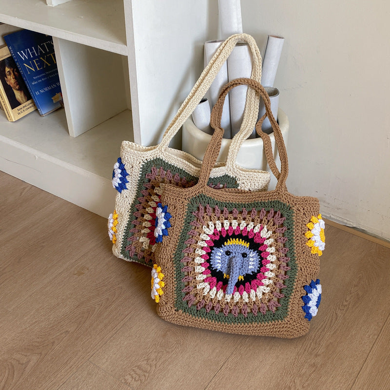 Handmade macrame shoulder bag with elephant design Kalsten