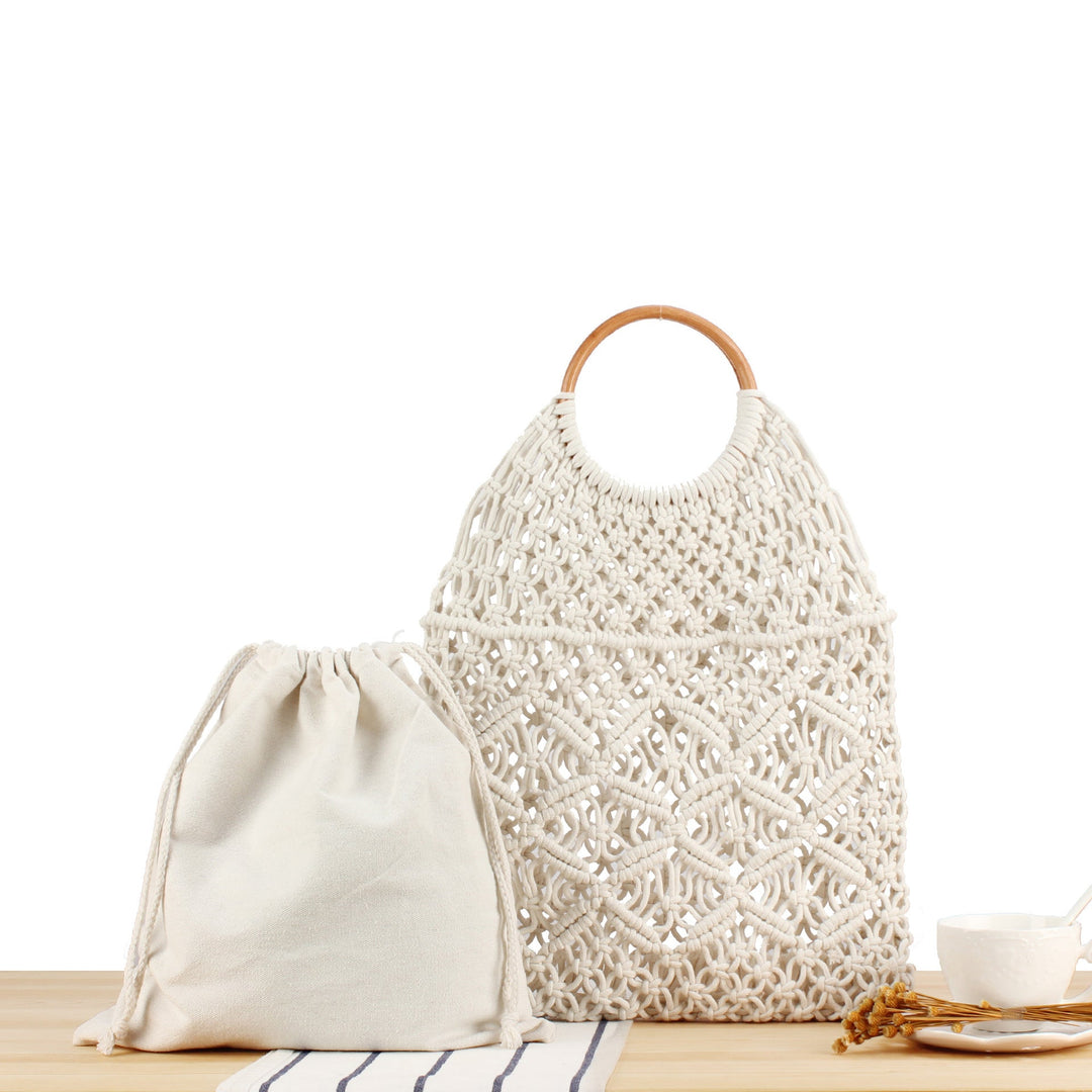 Macrame Tote Bag with Double-Layer Inner Pocket Kalsten
