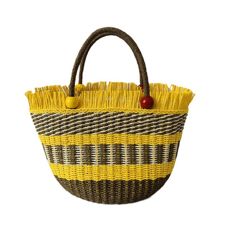 Generous braided tote bag with colorful fringed edge Kalsten