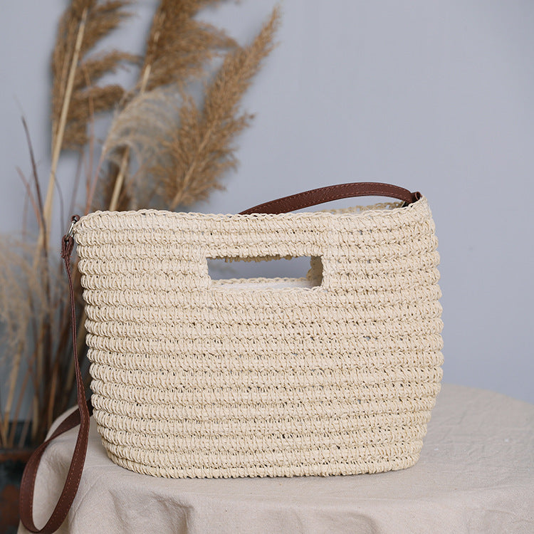 Handbag made of natural cotton with leather handle Kalsten