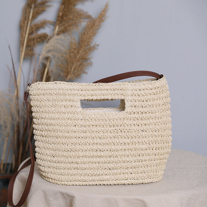 Handbag made of natural cotton with leather handle Kalsten
