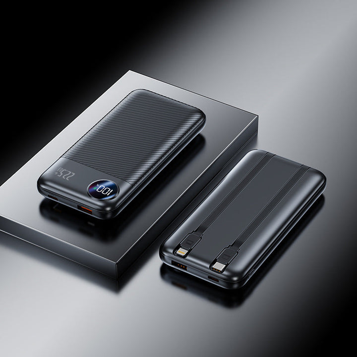Portable power bank with integrated charging cable and digital charge level display Kalsten