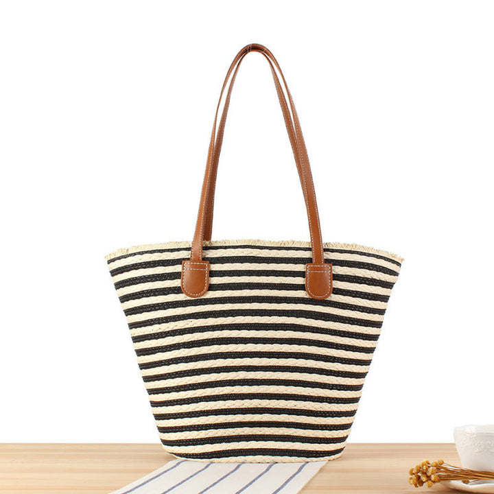Braided beach bag with modern stripes and sturdy handles Kalsten