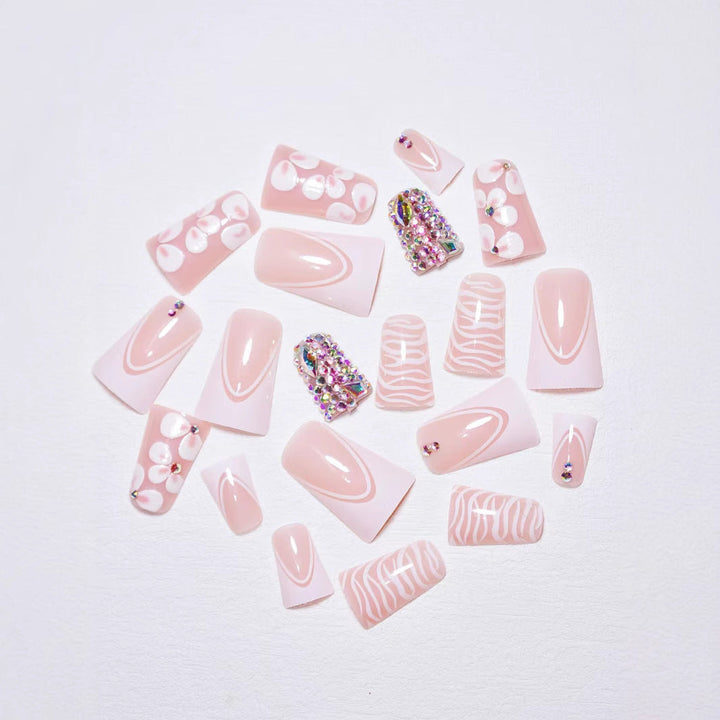 Decorative Press-On Nail Art Set with Gemstone Accents Kalsten