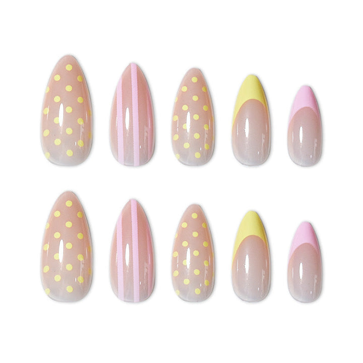 Artistic Press-On Nail Set with Polka Dot and Ombre Design Kalsten