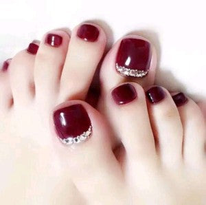 Premium Decorative Press-On Toenails with Crystal Accents Acalora
