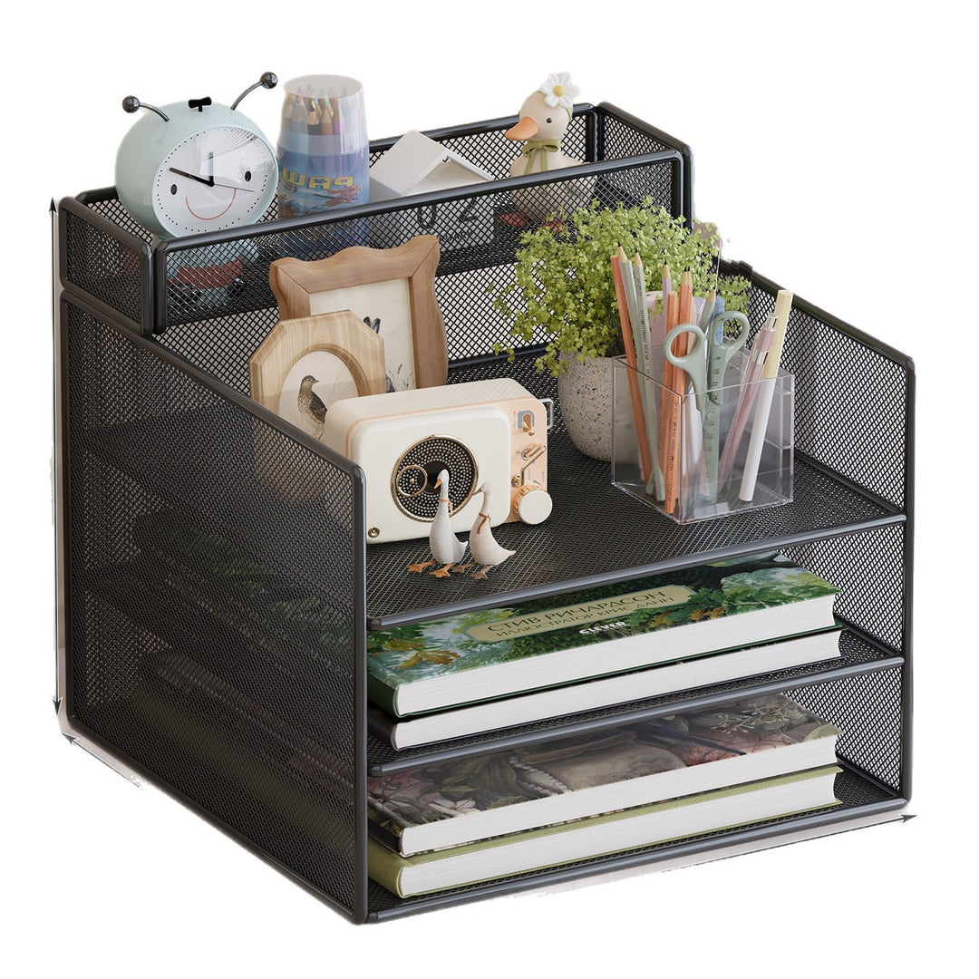 Multi-Tiered Mesh Desktop Organizer with Document Holders Kalsten