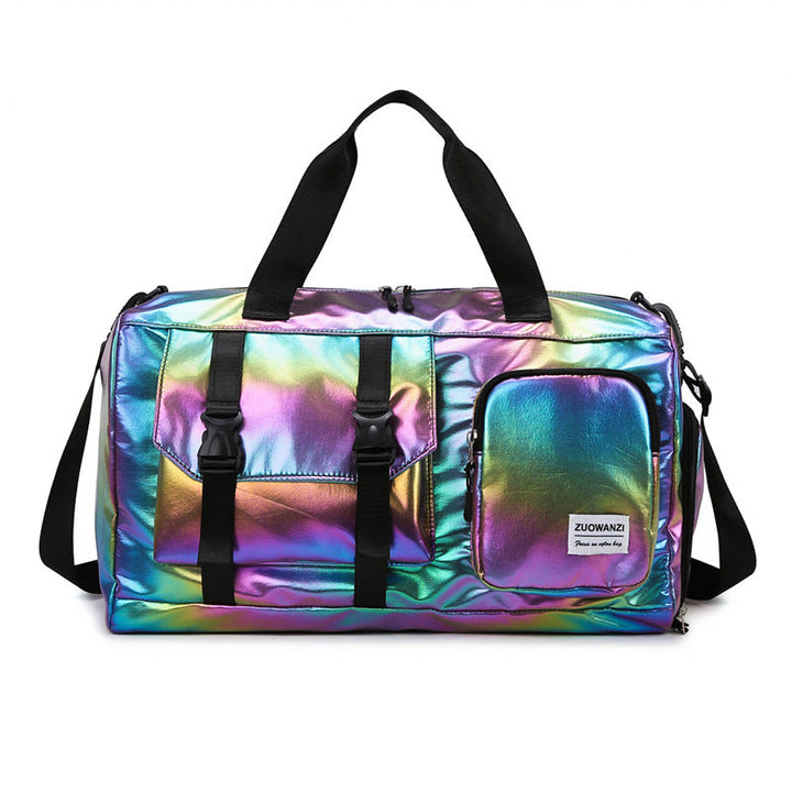Fashionable travel bag with holographic surface and practical compartments Kalsten