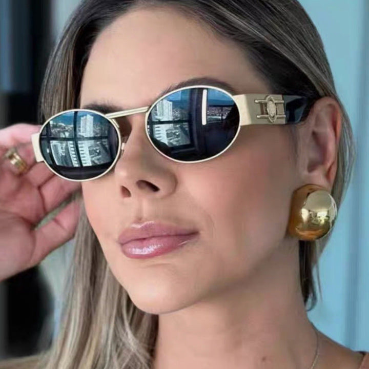 Ladies round sunglasses with fashionable metal frame and UV protection Kalsten