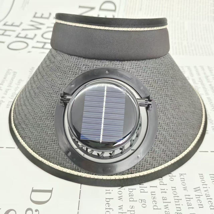 Adjustable sunshade for with removable solar fan and breathable straw effect Kalsten