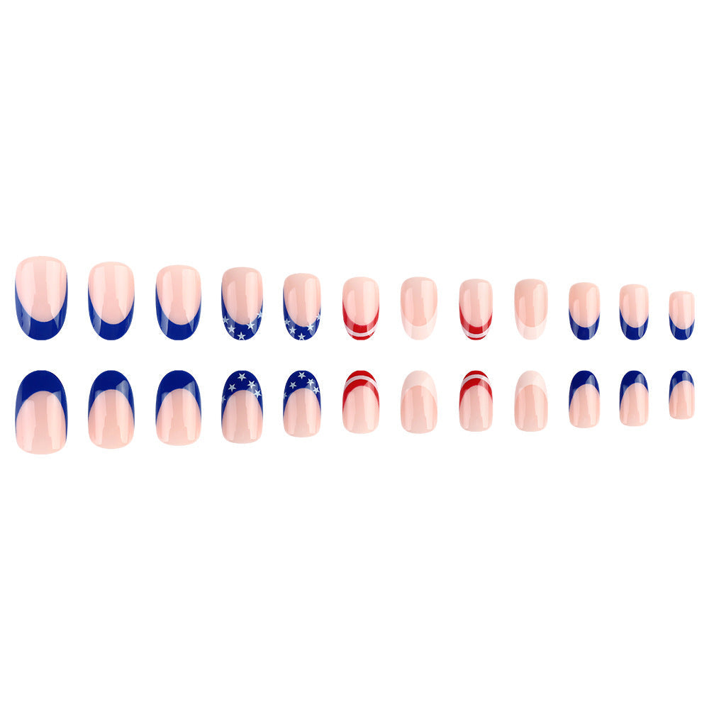 Women's nan patriotic star and stripe gel press-on manicure set almond-shaped glossy durable Kalsten