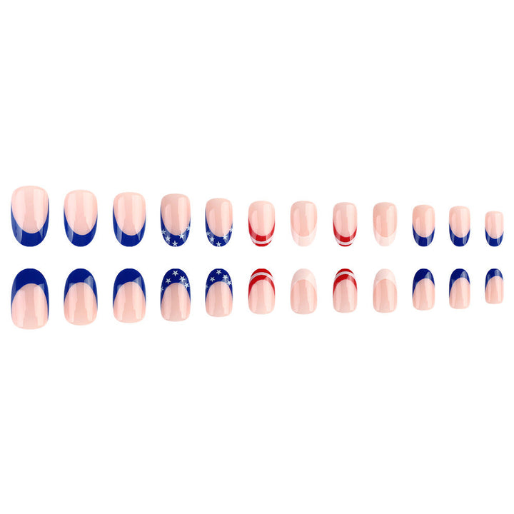 Women's nan patriotic star and stripe gel press-on manicure set almond-shaped glossy durable Kalsten