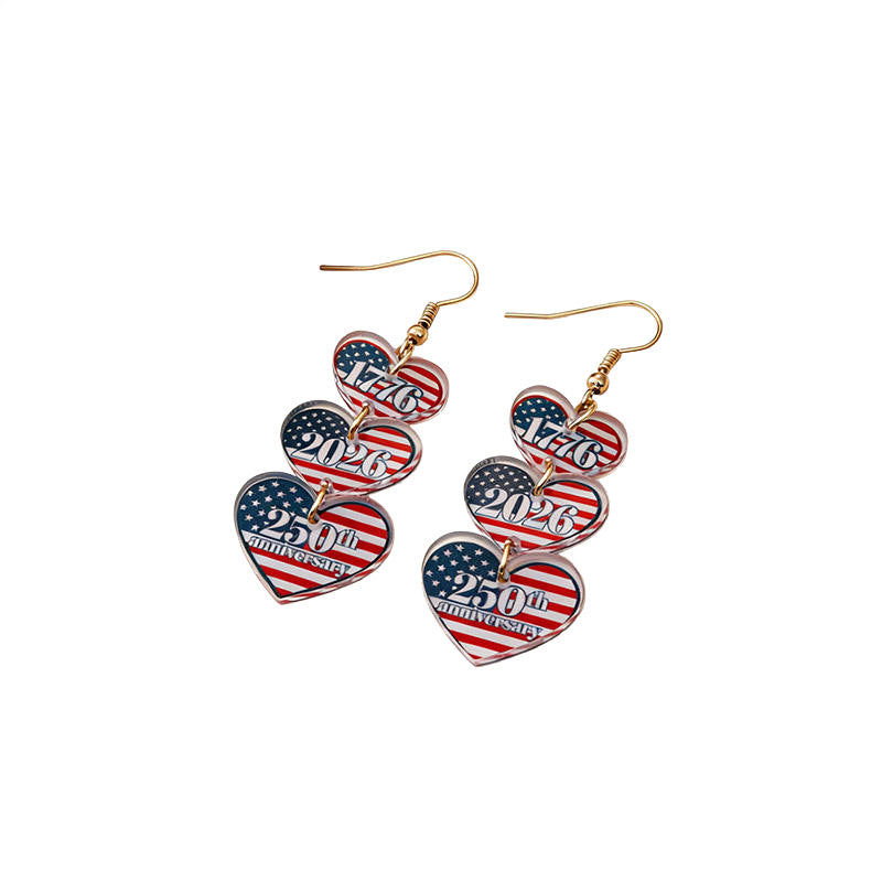 Women's acrylic statement earrings long pendant bow motif with patriotic print Kalsten