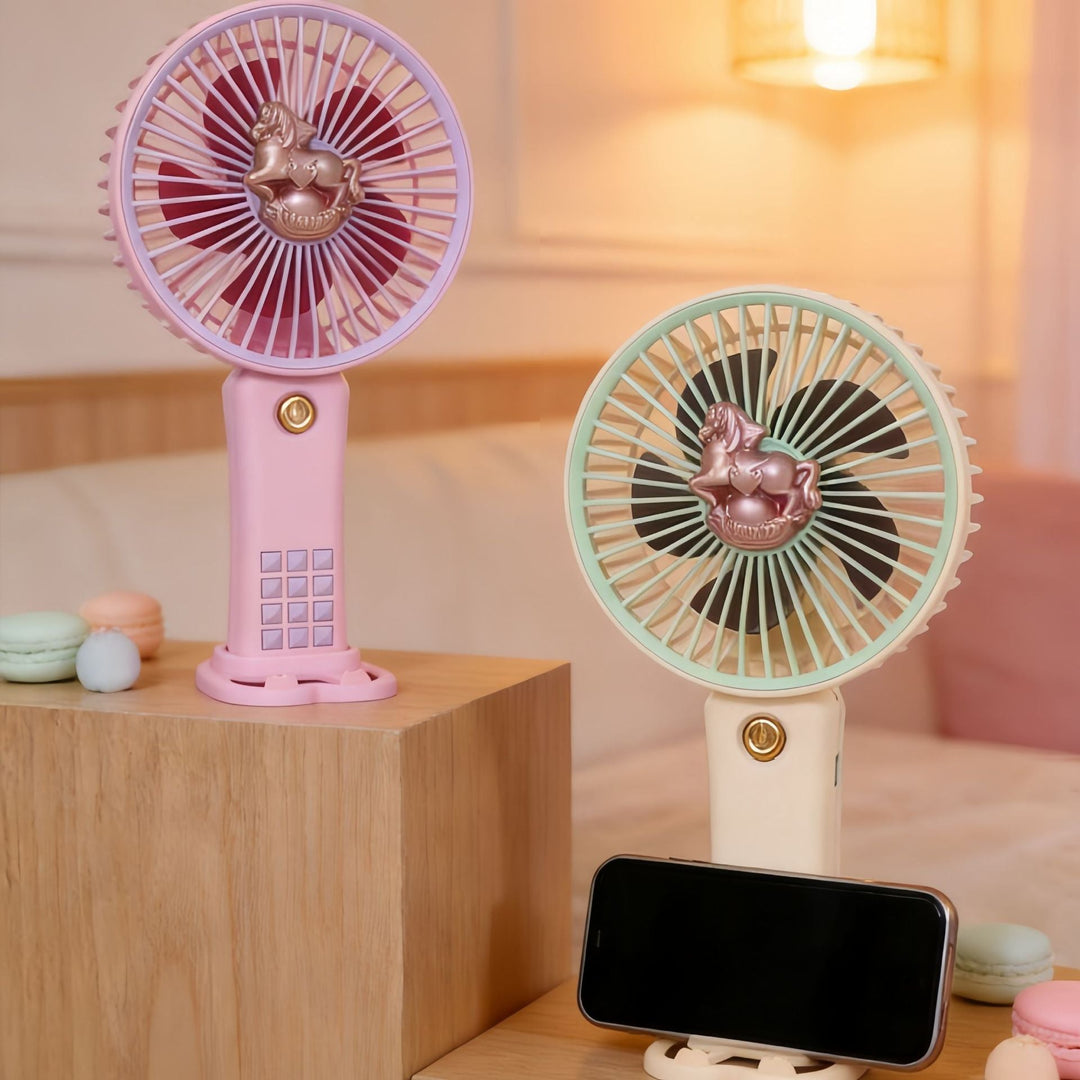 Ladies portable hand fan with playful horse motif Kalsten