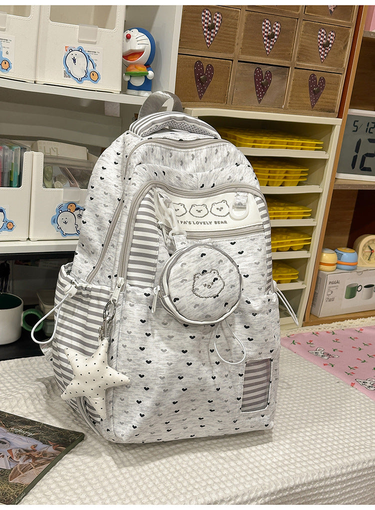 Star-Patterned Multi-Pocket School Backpack