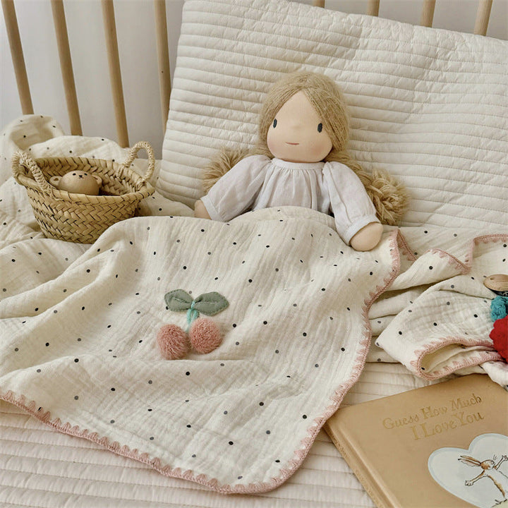 Unisex Cozy Muslin Blanket with Playful Pom-Pom Design Kalsten