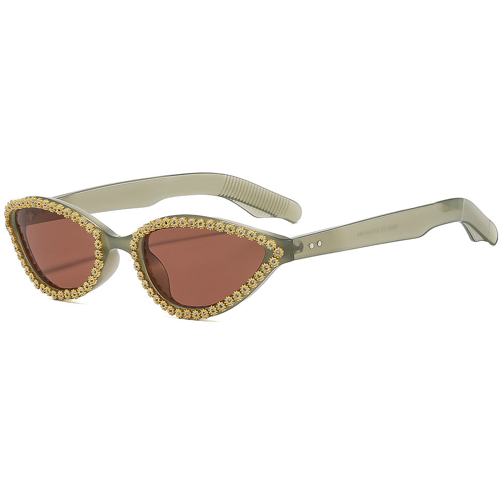 Ladies Glamorous Cat-Eye Sunglasses with Sparkling Flower Accents Kalsten