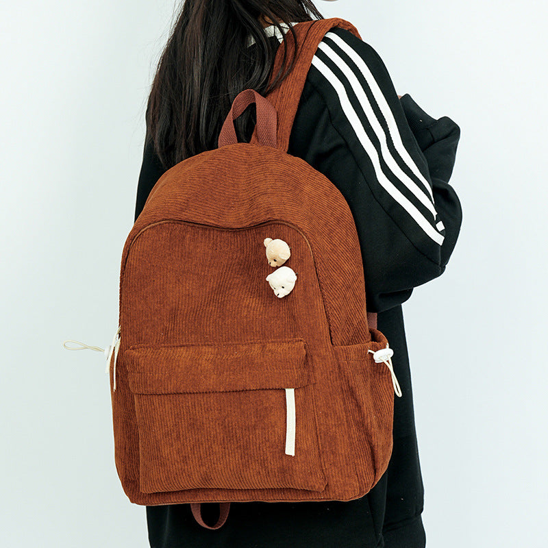 Corduroy Textured Casual School Backpack Kalsten