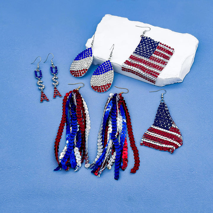 Women's nan long patriotic mesh tassel dangle earrings Kalsten