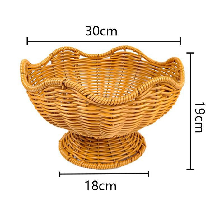 Unisex Rattan Fruit Bowl with Elegant Wave Lines Kalsten
