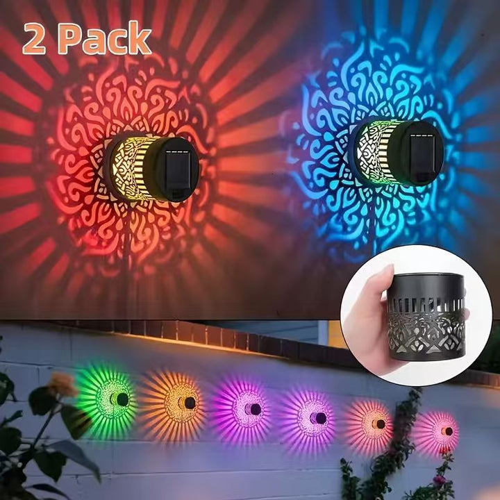 Decorative Solar Wall Lantern With Moroccan Cutout Projection Metal Outdoor Sconce Pair Kalsten