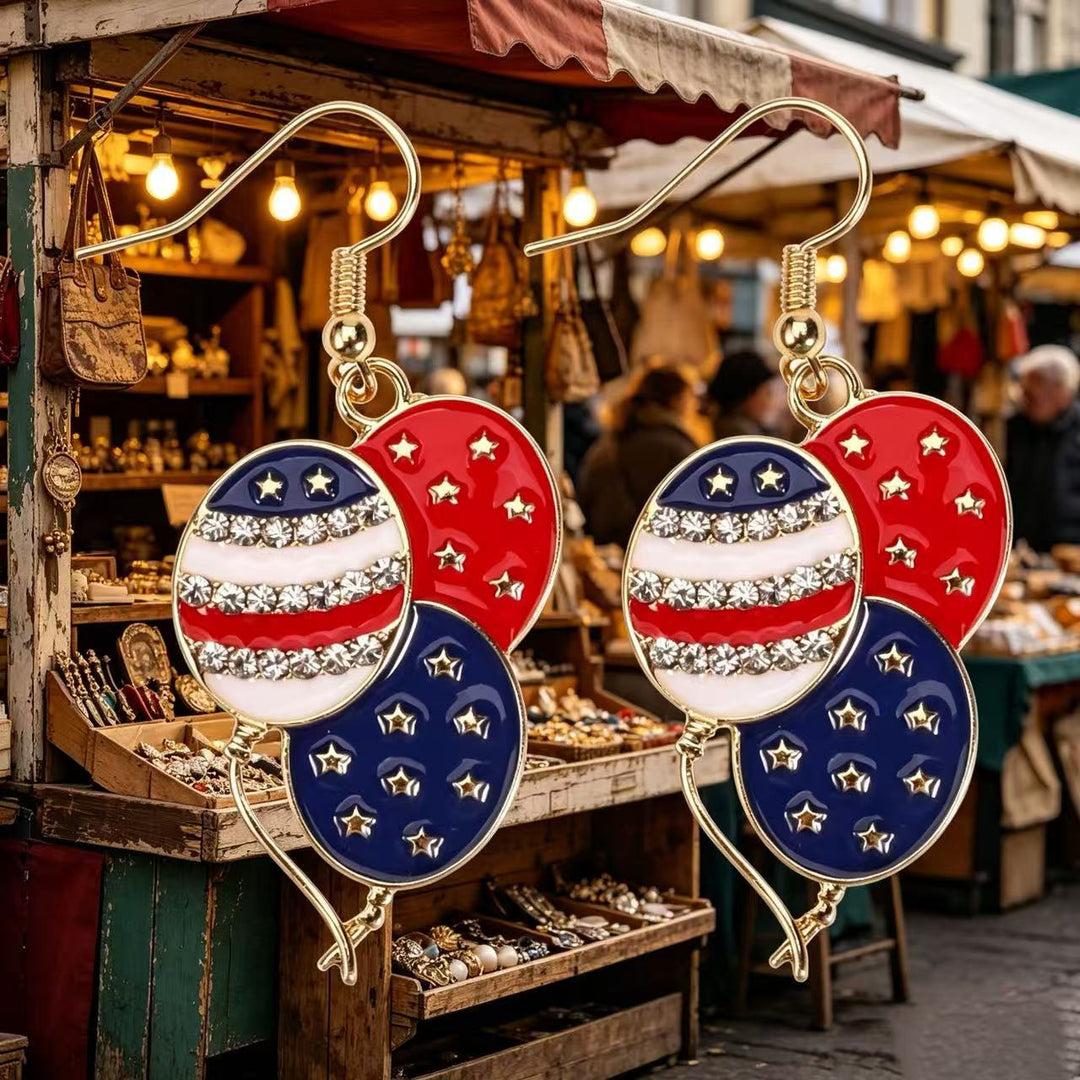Women's Statement Earrings made of enamel with star and stripe motif and crystal embellishment Kalsten