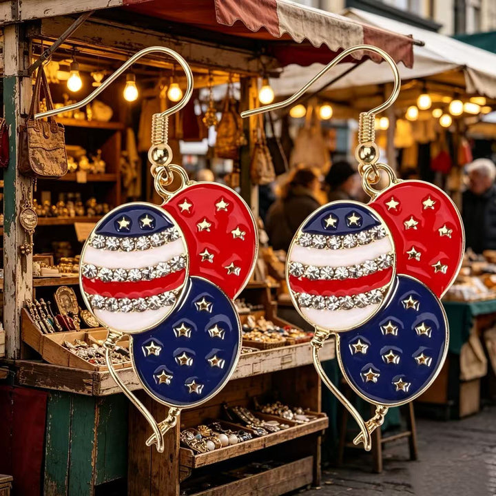 Women's Statement Earrings made of enamel with star and stripe motif and crystal embellishment Kalsten