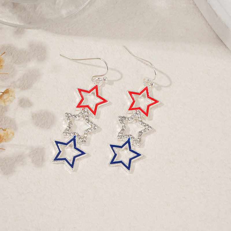 Ladies nan square crystal drop earrings with star grid and fine ear hook Kalsten