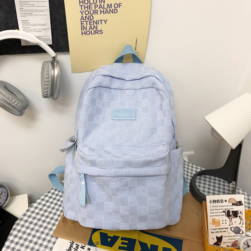 Checkered Textured School Backpack Kalsten