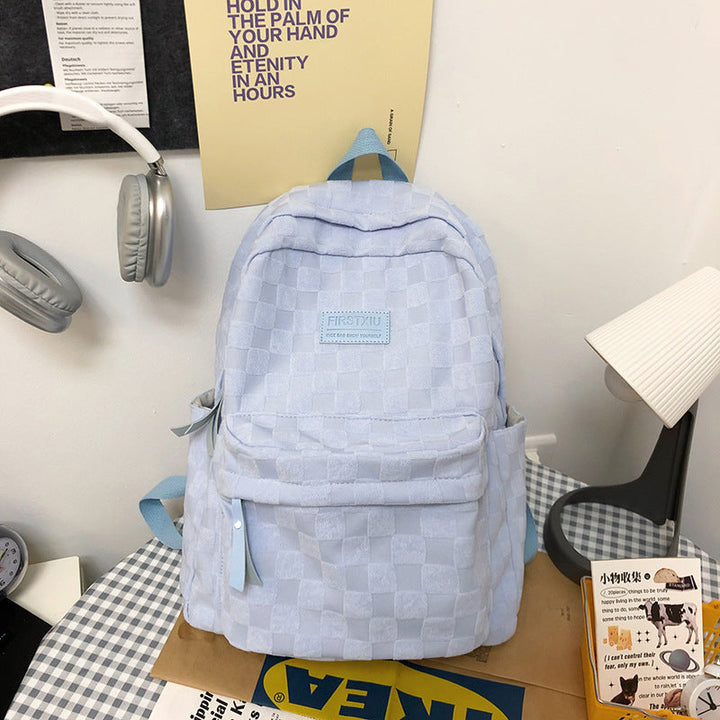 Checkered Textured School Backpack Kalsten