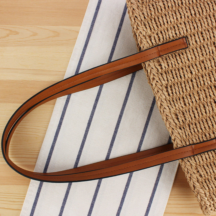 Handbag Made of Natural Wicker with Leather Handles Kalsten