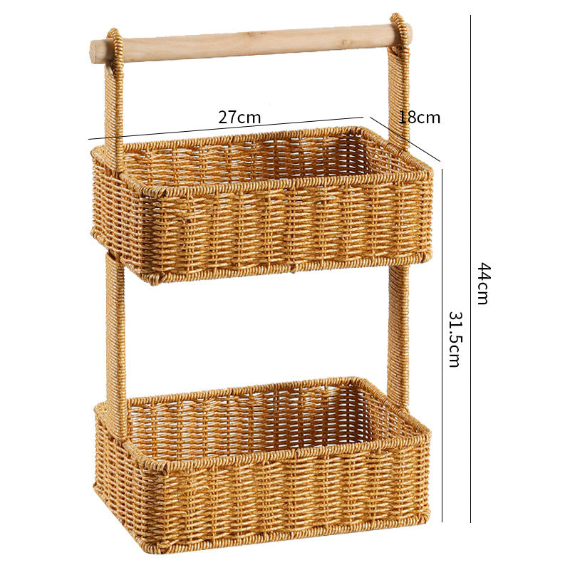 Unisex Two-Tier Storage Basket with Wooden Handle Kalsten