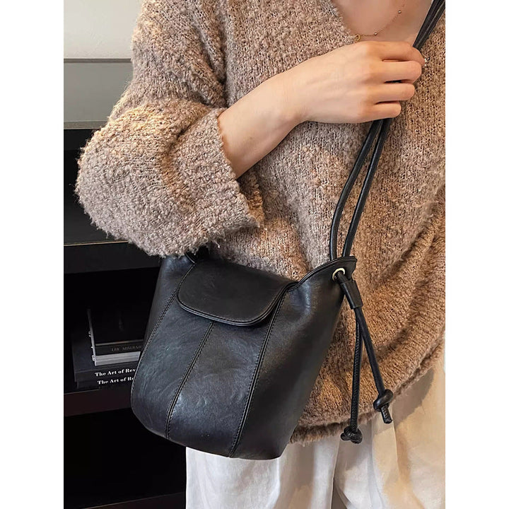 Contemporary Leather Drawstring Bucket Bag Kalsten