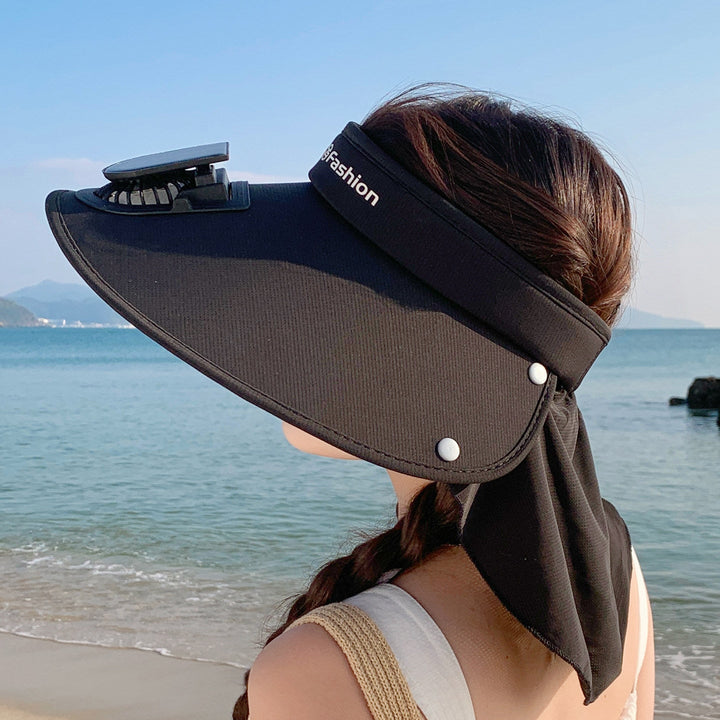 Visor with removable solar clip fan and UV protection neck strap Kalsten