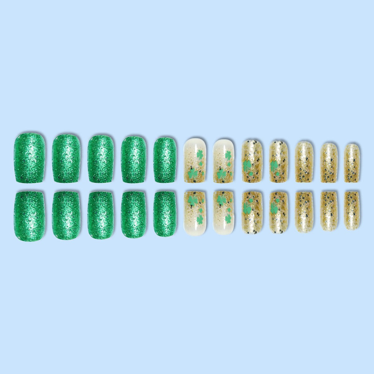 Festive Decorative Press-On Nails with Shamrock Design Acalora