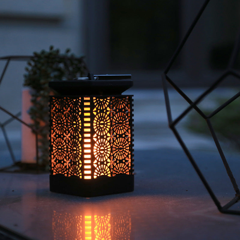 Decorative Solar-Powered Metal Lantern With Filigree Cutout And Flickering LED Flame Effect Kalsten