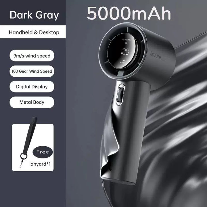 Unisex one-size rechargeable cordless portable hair dryer with digital display, multi-speed wind control and travel lanyard Kalsten
