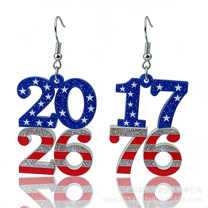 Women's nan patriotic heart dangle earrings with layered star stripe cutout and fishhook Kalsten
