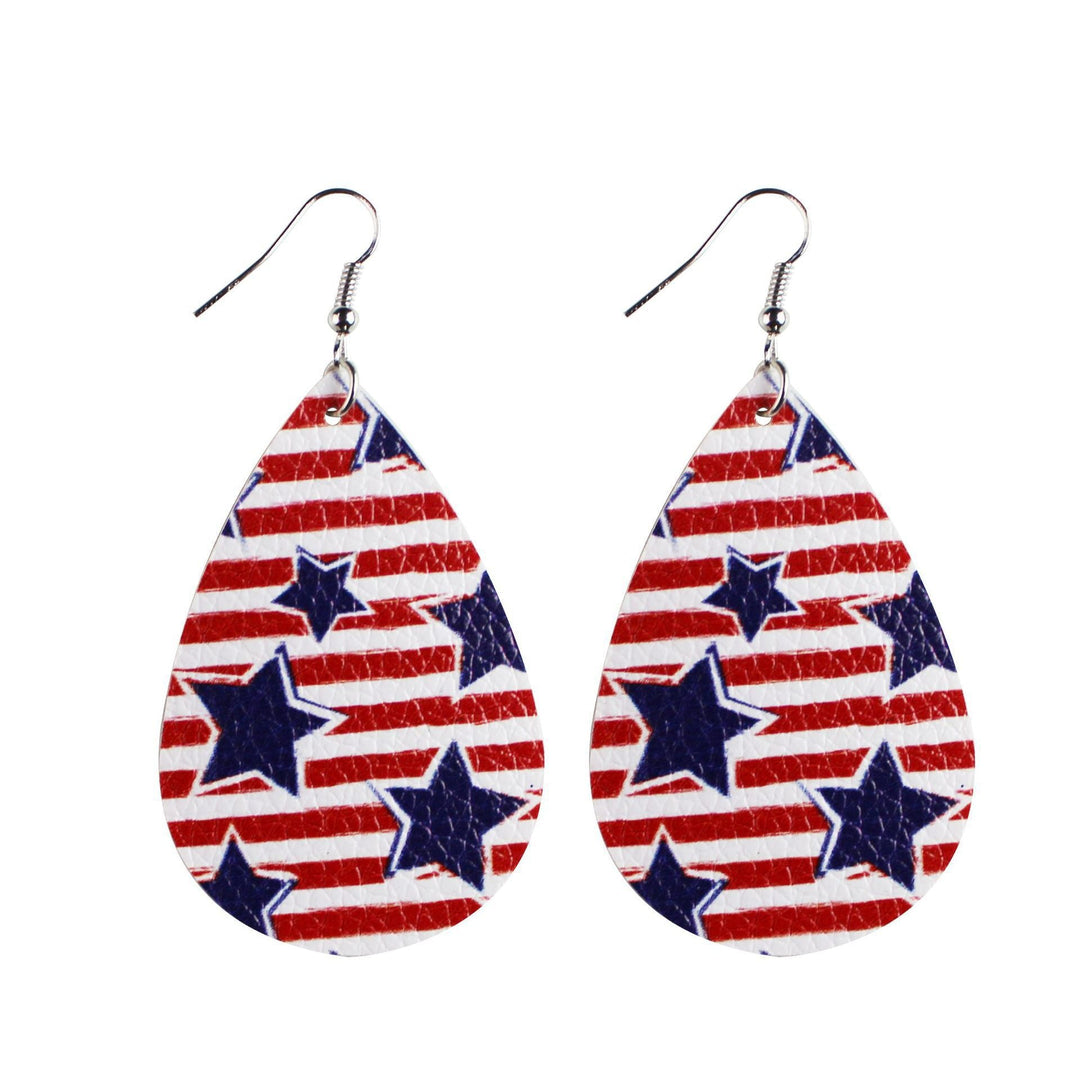 Women's star stripe print faux leather drop earrings with fishhook Kalsten