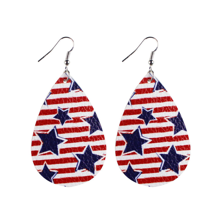 Women's star stripe print faux leather drop earrings with fishhook Kalsten