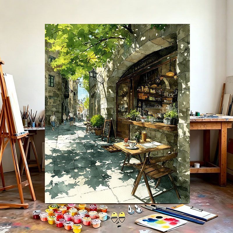 Urban Café Scene Canvas Art Print Kalsten
