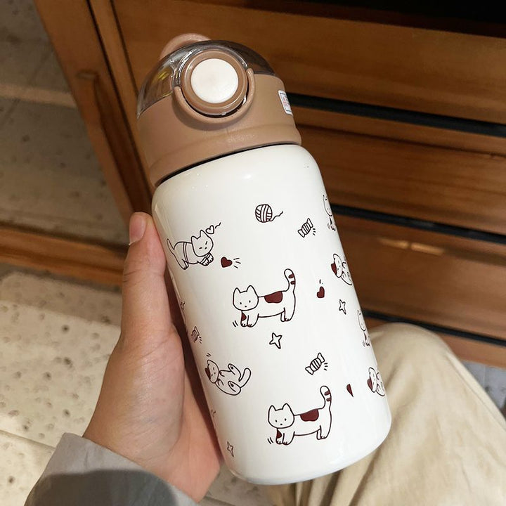 Unisex water bottle Kalsten with funny cat pattern and practical lid