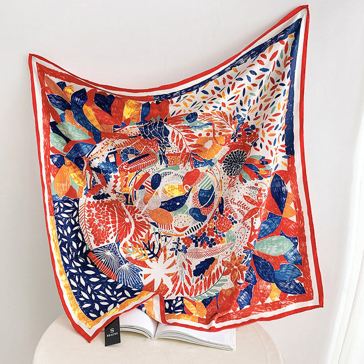 Women's silk scarf in elegant botanical design Kalsten