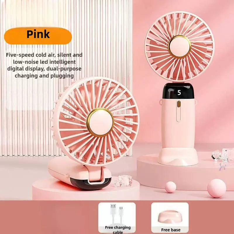 Unisex One Size Foldable Rechargeable Hand Fan with Multiple Speeds LED Display Removable Charging Base Kalsten