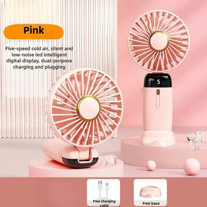 Unisex One Size Foldable Rechargeable Hand Fan with Multiple Speeds LED Display Removable Charging Base Kalsten